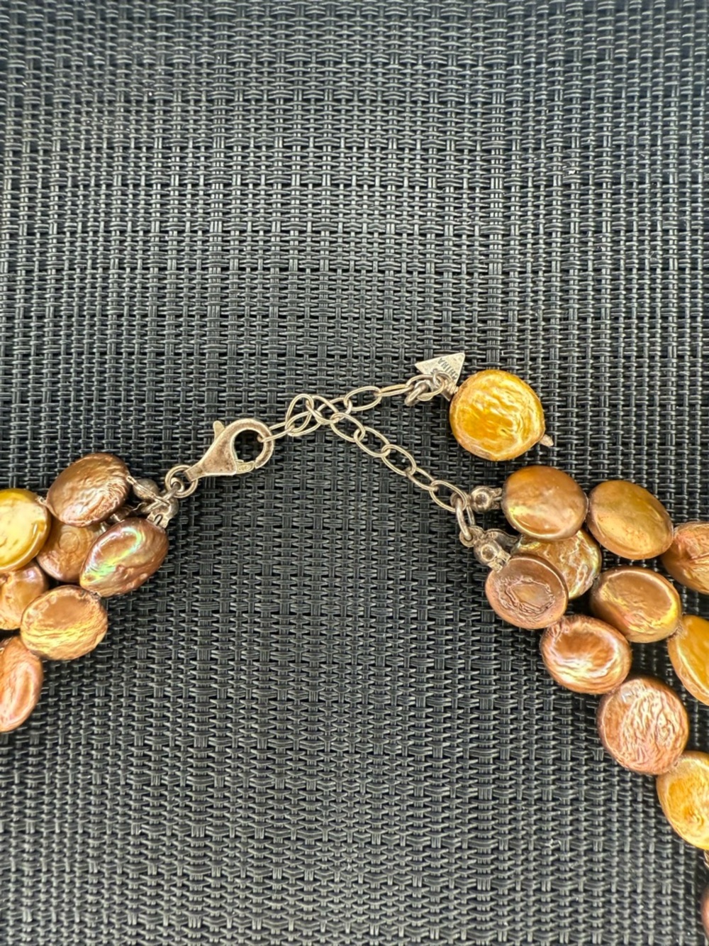 3-Strand Coin Pearl Necklace 925 Sterling Silver Clasp Gold Tone Freshwater Boho - Picture 6 of 16